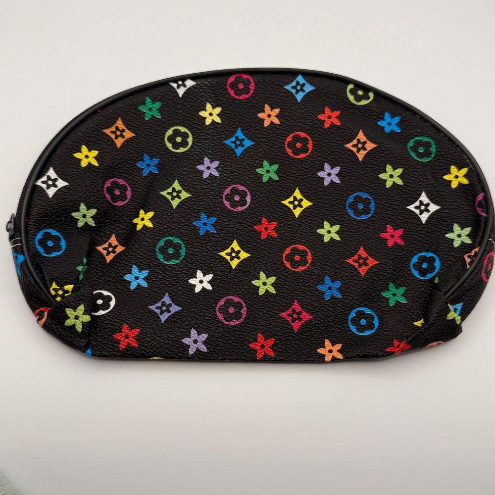 Makeup Bag‎ Cosmetic Pouch Organizer Black Rainbow Monogram